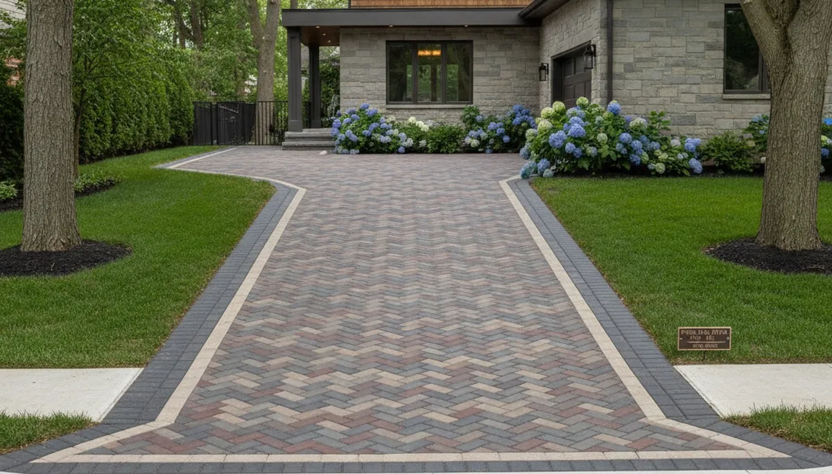 Completed interlocking paver driveway installation by Chop Chop Landscaping in Highland Park, IL
